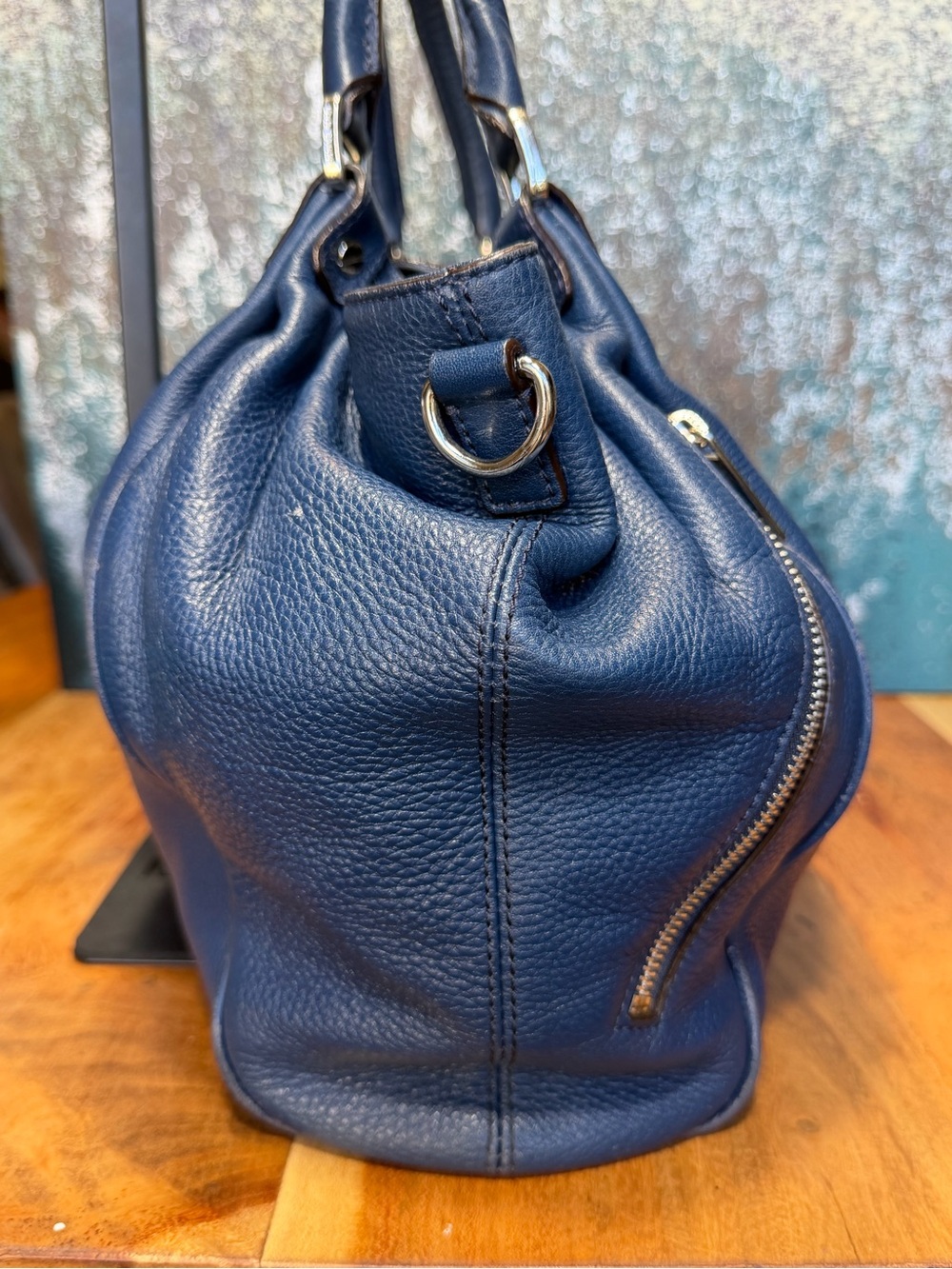 Michael Michael Kors Classic Vintage Navy Leather Satchel Crossbody Bag - Picture 10 of 17